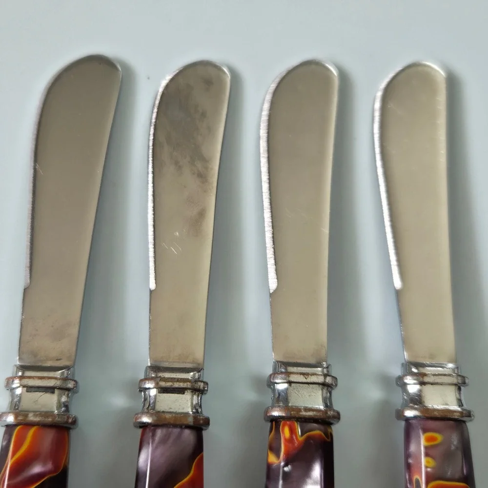 Set of 4 Marbled Resin Handle Butter Spreaders Stainless Steel  Swirl MCM like